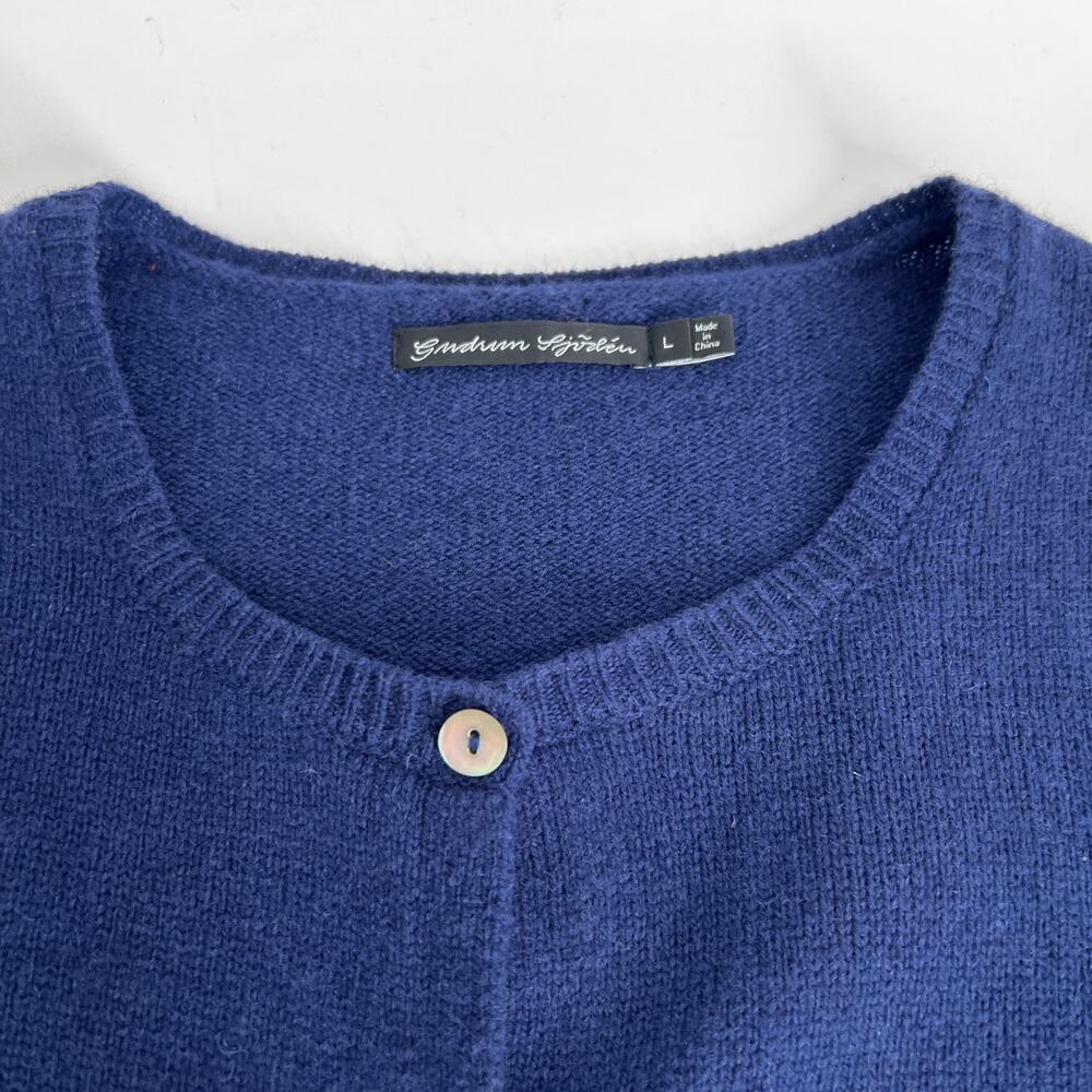 Gudrun Sjorden 100% Wool Button Cardigan Women Large Navy Blue Pockets Crew Neck - Picture 5 of 8